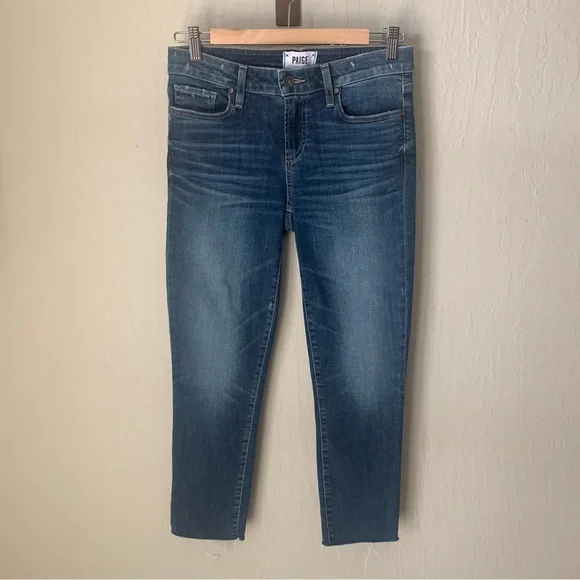 PAIGE Skyline Skinny Crop Mid-Rise Pico Jeans Raw Hem Size 27 - Picture 2 of 15